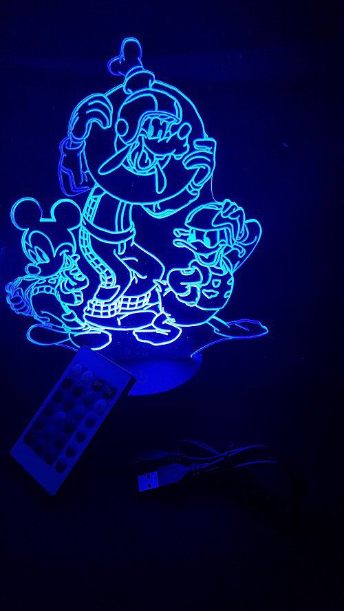 Lampe led 3D Mickey Dingo Donald, dessin animé, veilleuse, déco, chambre, illusion, chevet