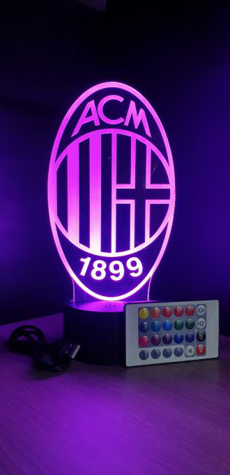 Lampe led 3D AC Milan, serie a,  sport, football, équipe, veilleuse, chevet, cadeau, déco, illusion