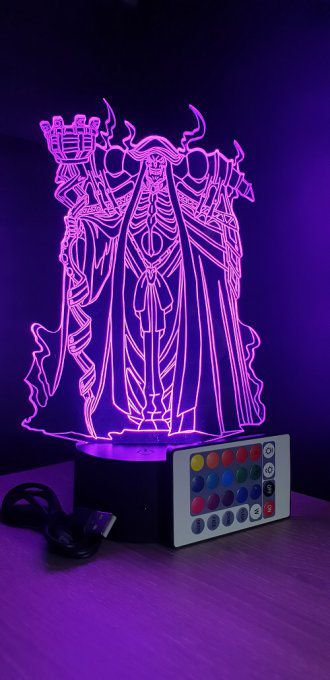 Lampe led 3D Ainz Ooal Gown, Overlord, scan, déco, illusion, chevet