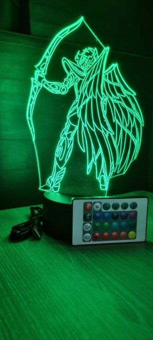 Lampe led 3D Aiolos, Chevaliers du Zodiaque, illusion, idée cadeau, veilleuse, déco, enfant
