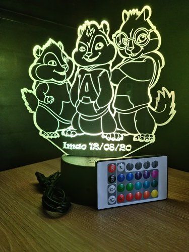 Lampe led 3D Alvin et les Chipmunks , veilleuse, idée cadeau, déco, illusion