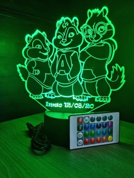Lampe led 3D Alvin et les Chipmunks , veilleuse, idée cadeau, déco, illusion