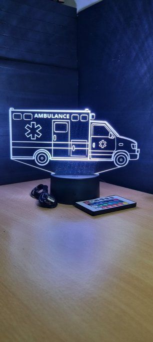 Lampe led 3D Ambulance, medecin, veilleuse, chevet, cadeau, déco