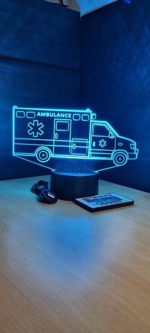 Lampe led 3D Ambulance, medecin, veilleuse, chevet, cadeau, déco