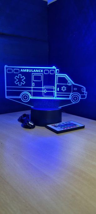 Lampe led 3D Ambulance, medecin, veilleuse, chevet, cadeau, déco