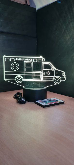 Lampe led 3D Ambulance, medecin, veilleuse, chevet, cadeau, déco