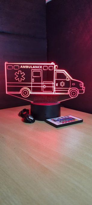 Lampe led 3D Ambulance, medecin, veilleuse, chevet, cadeau, déco