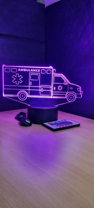 Lampe led 3D Ambulance, medecin, veilleuse, chevet, cadeau, déco