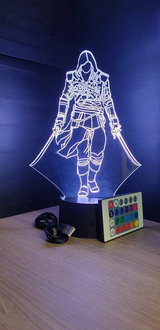 Lampe led 3D Assassin's Creed deux épées, veilleuse, idée cadeau, jeux video, geek, déco, illusion