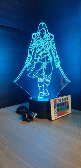 Lampe led 3D Assassin's Creed deux épées, veilleuse, idée cadeau, jeux video, geek, déco, illusion
