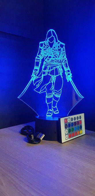 Lampe led 3D Assassin's Creed deux épées, veilleuse, idée cadeau, jeux video, geek, déco, illusion