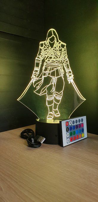 Lampe led 3D Assassin's Creed deux épées, veilleuse, idée cadeau, jeux video, geek, déco, illusion