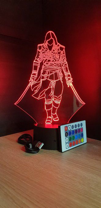 Lampe led 3D Assassin's Creed deux épées, veilleuse, idée cadeau, jeux video, geek, déco, illusion