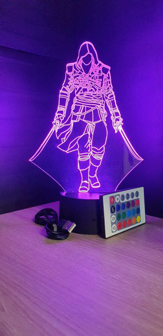Lampe led 3D Assassin's Creed deux épées, veilleuse, idée cadeau, jeux video, geek, déco, illusion