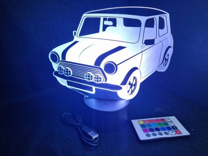 Lampe led 3D Austin Mini, voiture, veilleuse, chevet, cadeau, déco