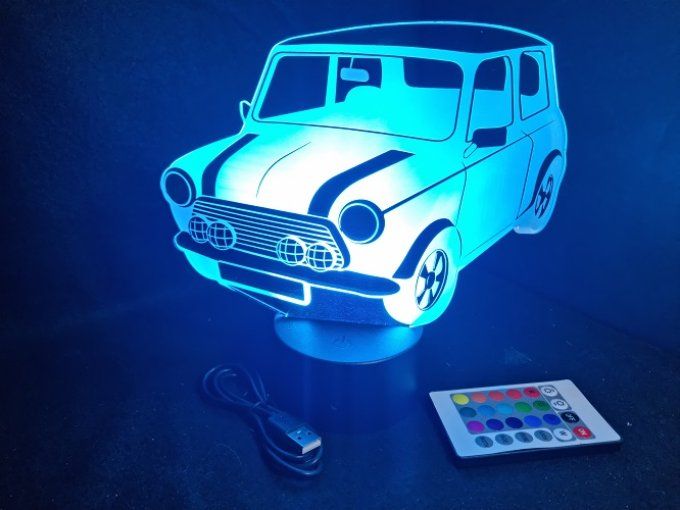 Lampe led 3D Austin Mini, voiture, veilleuse, chevet, cadeau, déco