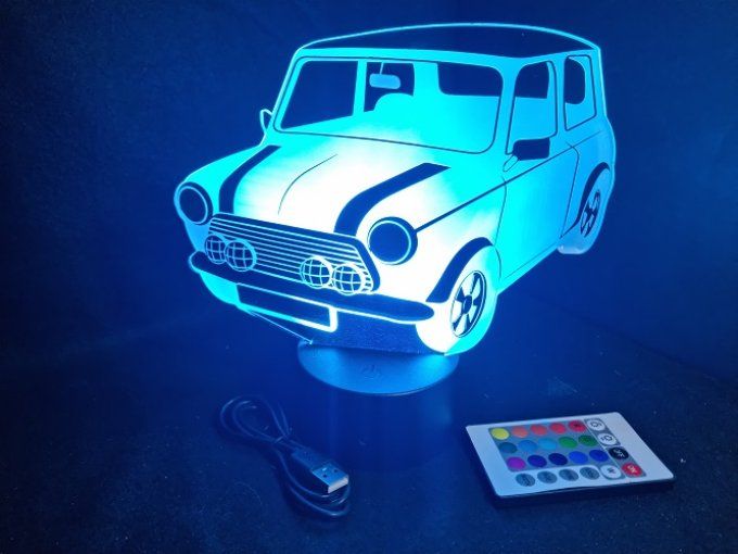 Lampe led 3D Austin Mini, voiture, veilleuse, chevet, cadeau, déco