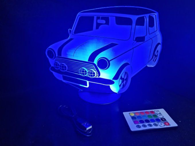 Lampe led 3D Austin Mini, voiture, veilleuse, chevet, cadeau, déco