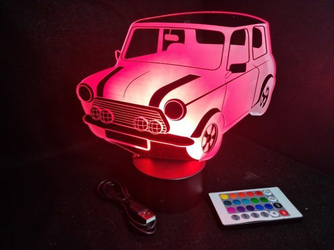 Lampe led 3D Austin Mini, voiture, veilleuse, chevet, cadeau, déco