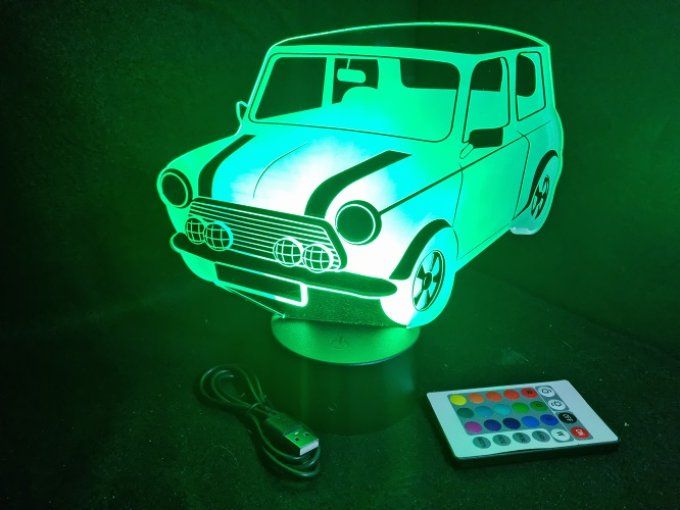 Lampe led 3D Austin Mini, voiture, veilleuse, chevet, cadeau, déco