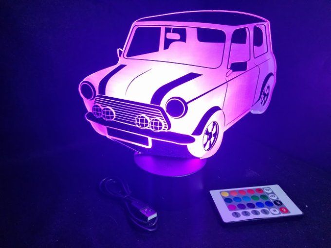 Lampe led 3D Austin Mini, voiture, veilleuse, chevet, cadeau, déco