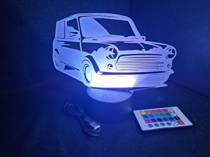 Lampe led 3D Austin Mini, voiture, veilleuse, chevet, cadeau, déco