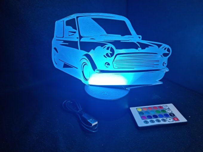 Lampe led 3D Austin Mini, voiture, veilleuse, chevet, cadeau, déco