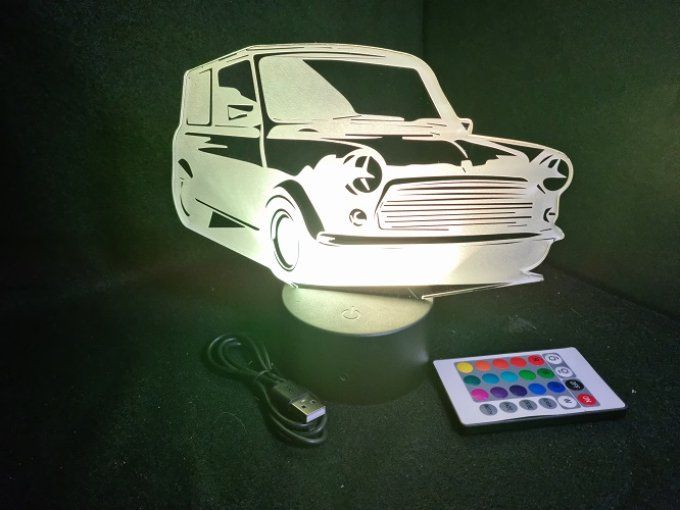 Lampe led 3D Austin Mini, voiture, veilleuse, chevet, cadeau, déco