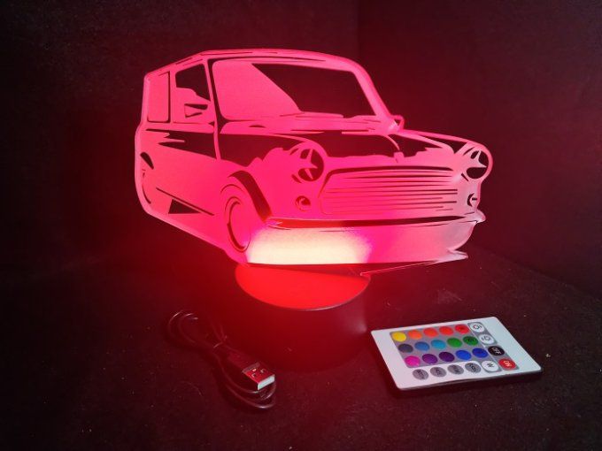 Lampe led 3D Austin Mini, voiture, veilleuse, chevet, cadeau, déco