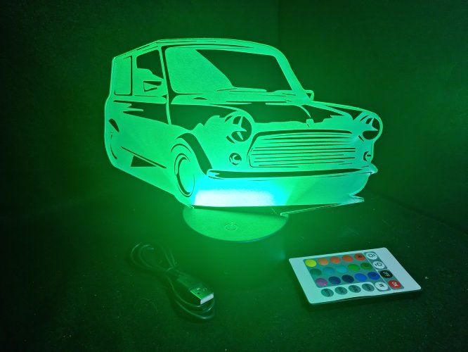 Lampe led 3D Austin Mini, voiture, veilleuse, chevet, néon, cadeau, déco, illusion, bureau
