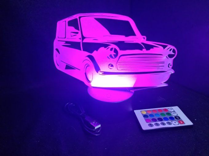 Lampe led 3D Austin Mini, voiture, veilleuse, chevet, cadeau, déco