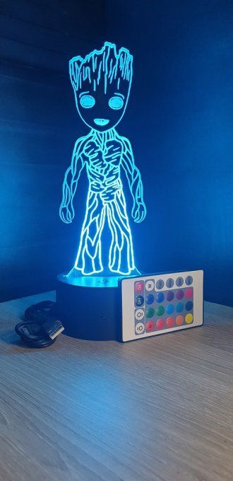 Lampe led 3D Baby Groot, Marvel, veilleuse, cadeau, dessin animé , déco, illusion, chevet, bureau