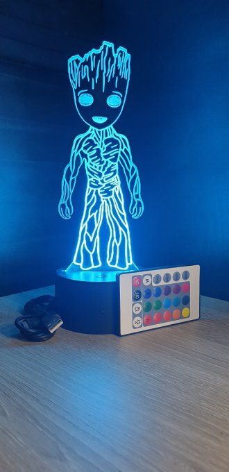 Lampe led 3D Baby Groot, Marvel, veilleuse, chevet, luminaire, déco