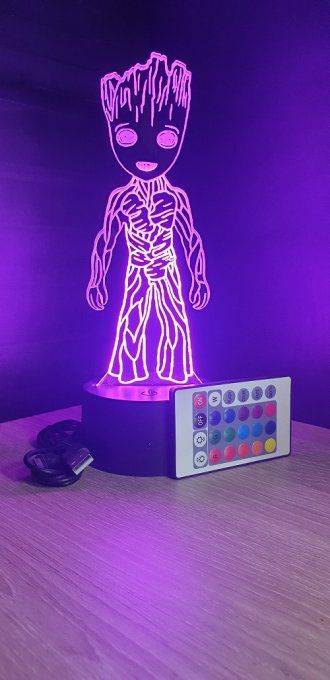 Lampe led 3D Baby Groot, Marvel, veilleuse, chevet, luminaire, déco