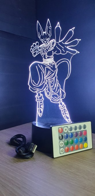 Lampe led 3d Beerus, dragon ball Super, manga, déco, illusion, chevet