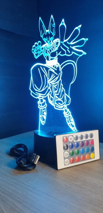 Lampe led 3d Beerus, dragon ball Super, manga, veilleuse, dessin animé, déco, illusion, chevet