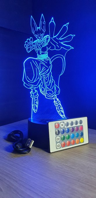 Lampe led 3d Beerus, dragon ball Super, manga, veilleuse, dessin animé, déco, illusion, chevet