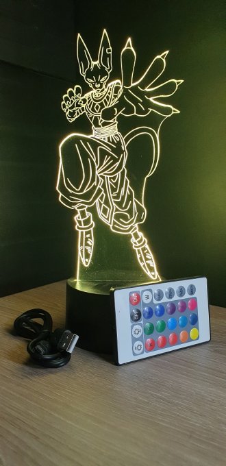 Lampe led 3d Beerus, dragon ball Super, manga, veilleuse, dessin animé, déco, illusion, chevet
