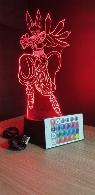 Lampe led 3d Beerus, dragon ball Super, manga, déco, illusion, chevet