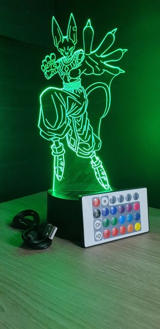 Lampe led 3d Beerus, dragon ball Super, manga, déco, illusion, chevet