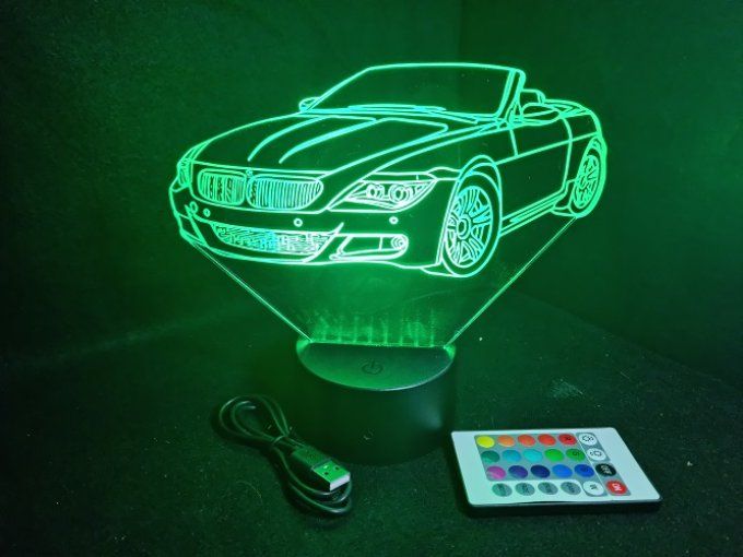 Lampe led 3D BMW cabriolé, voiture, veilleuse, chevet, néon, cadeau, déco, illusion, bureau