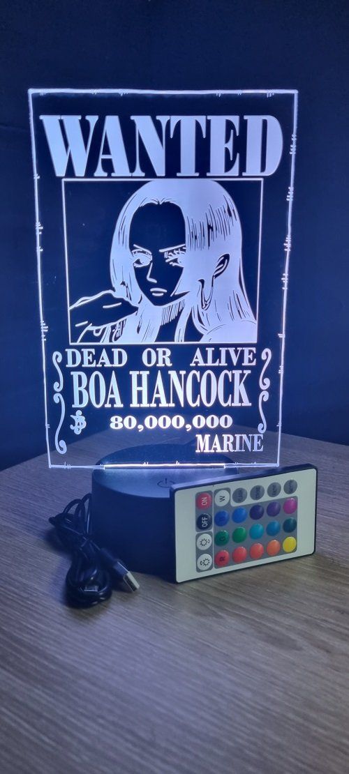 Lampe led 3D Boa Hancock Wanted, manga, veilleuse, déco, chevet, néon