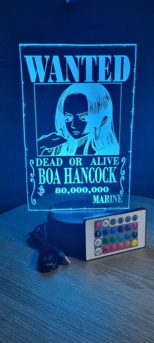 Lampe led 3D Boa Hancock Wanted, manga, veilleuse, déco, chevet, néon