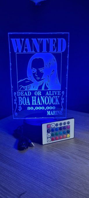 Lampe led 3D Boa Hancock Wanted, manga, veilleuse, idée cadeau, dessin animé, déco, chevet 