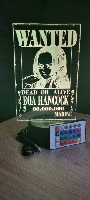 Lampe led 3D Boa Hancock Wanted, manga, veilleuse, idée cadeau, dessin animé, déco, chevet 