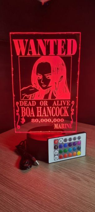 Lampe led 3D Boa Hancock Wanted, manga, veilleuse, idée cadeau, dessin animé, déco, chevet 