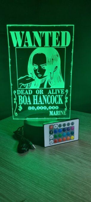 Lampe led 3D Boa Hancock Wanted, manga, veilleuse, idée cadeau, dessin animé, déco, chevet 