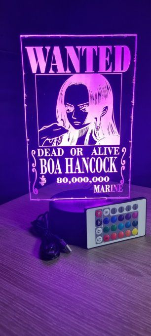 Lampe led 3D Boa Hancock Wanted, manga, veilleuse, déco, chevet, néon