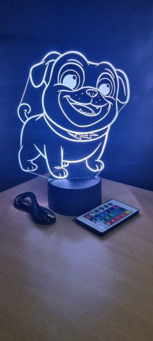 Lampe led 3D Bouldogue, animé, chien, veilleuse, chambre, illusion