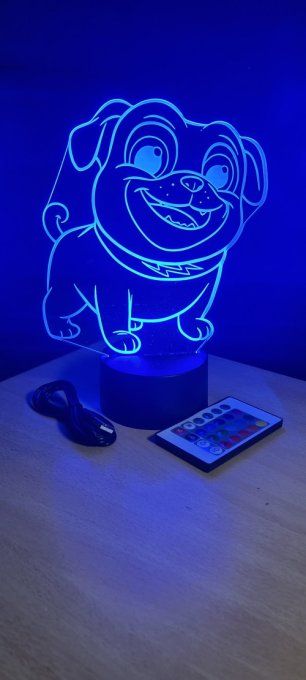 Lampe led 3D Bouldogue, animé, chien, veilleuse, chambre, illusion